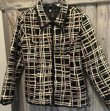 Carole Little Vtg Silk Embellished Jacket Quilted Black Gold Sequin Zip Large