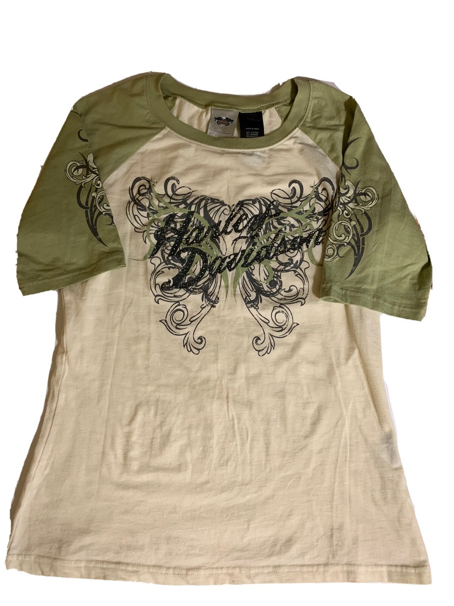 希少 美品 Harley Davidson Rhinestone Harley-Davidson® Women's Rhinestone Paradise 3/4 Sleeve Lace