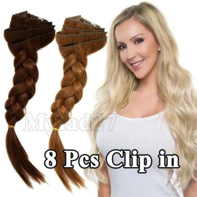 Clip-In Hair Extensions 100% Echthaar – 7-teiliges Set, 45 Cm Lang, 70 G, Farbe 12 Hellbraun