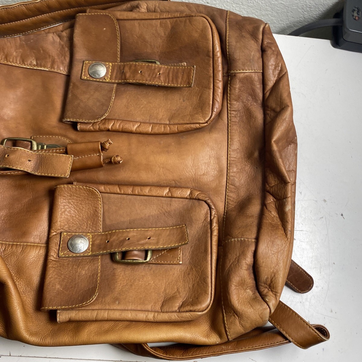 Vintage Cortez Distressed Leather Brown BackPack Genuine Vintage CORTEZ Tan Leather Backpack Rucksack  main image 2