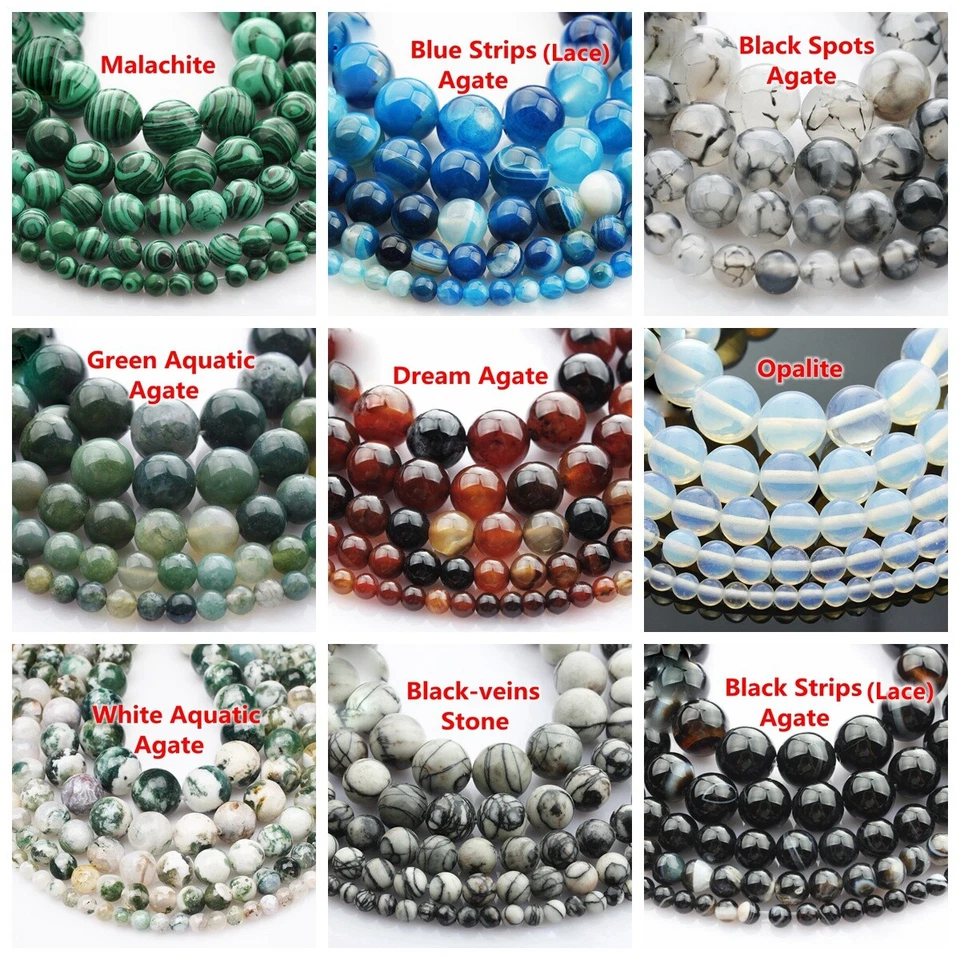 1 Strand Round  4mm 6mm 8mm 10mm 12mm Natural Stone Rock Gemstone Beads Lot - Image 4 of 4