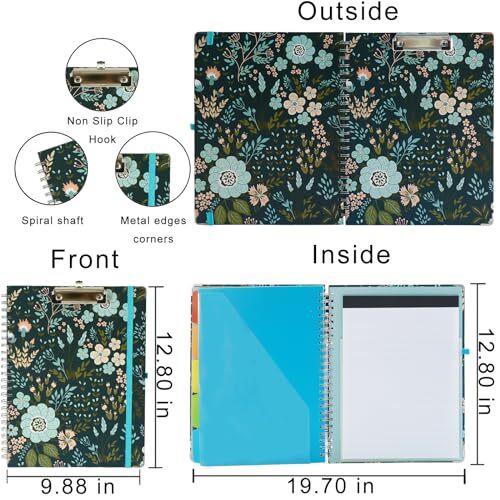 Clipboard Folio Spiral Folder Board5 Extra Folders with 10 Storage PocketsRef... - Picture 2 of 6