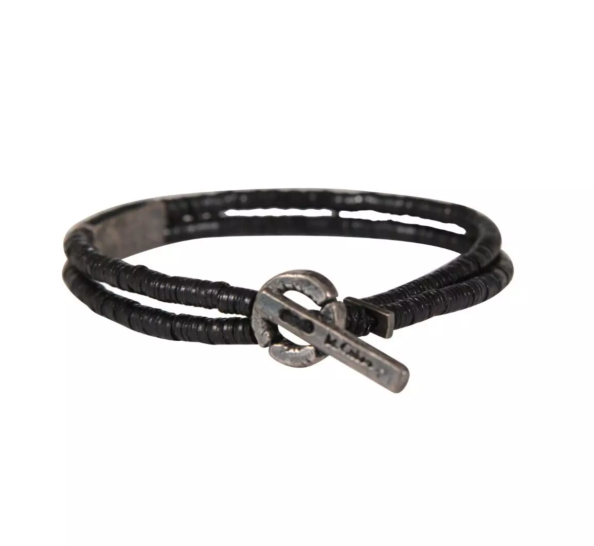 M Cohen by Maor Black Waxed Leather .925 Silver Double Rope Wrap 