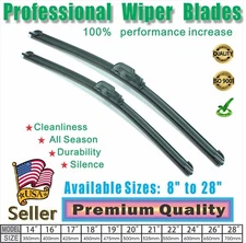 22" + 24" Windshield Wiper Blades Premium OEM Quality J-Hook Blades Bracketless