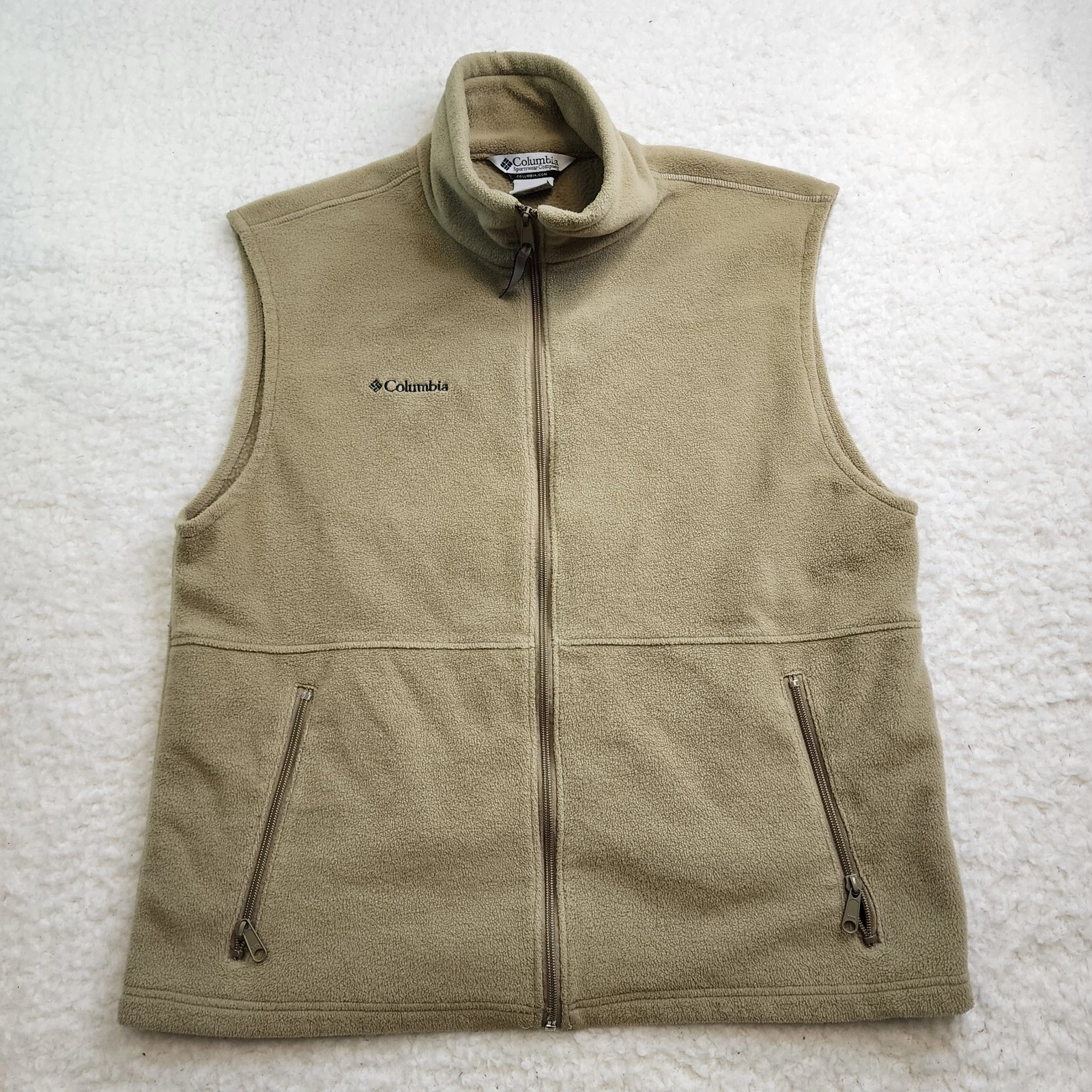 Columbia Fleece Vest Mens L Tan Outdoor Work Wear Hiking Hunting Fishing Camp