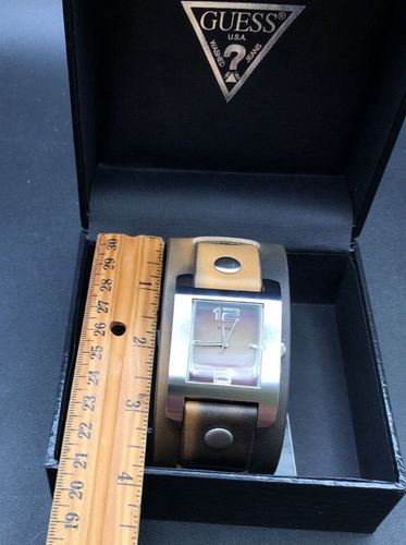 Guess G66550G Tank Style SS Genuine Leather Cuff Quartz Watch NEW - Picture 14 of 14