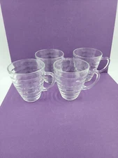 Vintage Duralex Glass Coffee Tea Cup Mug Bee Hive Shape-Set of 4 Clear-France