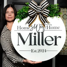 Front Door Decor Sign Last Name Initial Personalized Door Wreath Hanger Custom