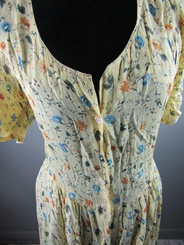 Vintage Prairie Yellow Blue Floral Button Down Cutout Dress - Size 12/14 - Picture 4 of 11