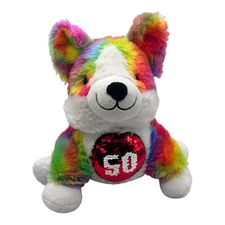 Fun Express Stuffed Corgi Flip #50 Sequins Plush Rainbow Dog 9”