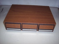BROWN WOODGRAIN STORAGE CASE FOR CASSETTE TAPES HOLDS 42 TAPES 2