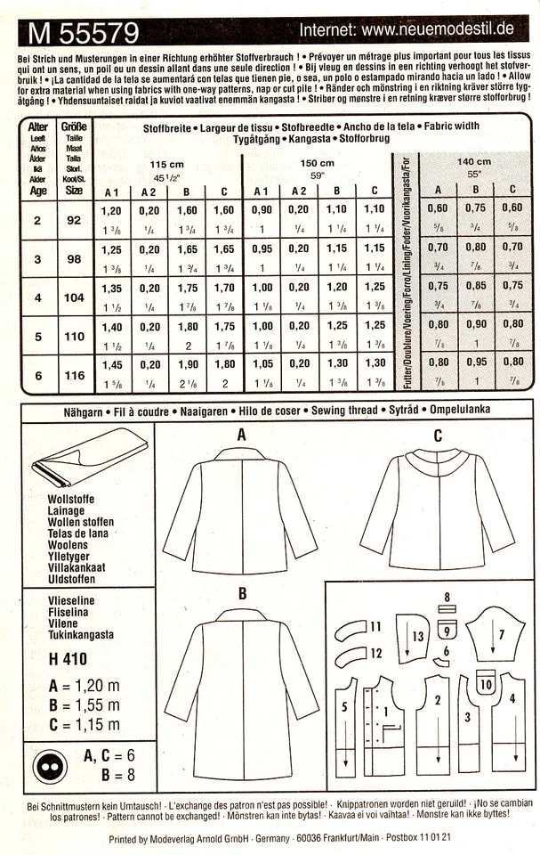 Neue Mode STIL 55579 Boxy Double-Breasted Coats w Collar Options Sz 2-6 UNCUT - Image 2 of 3