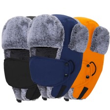 Men Women Winter Hat with Face Mask Faux Fur Cap for Hunting Outdoor Hiking Hat