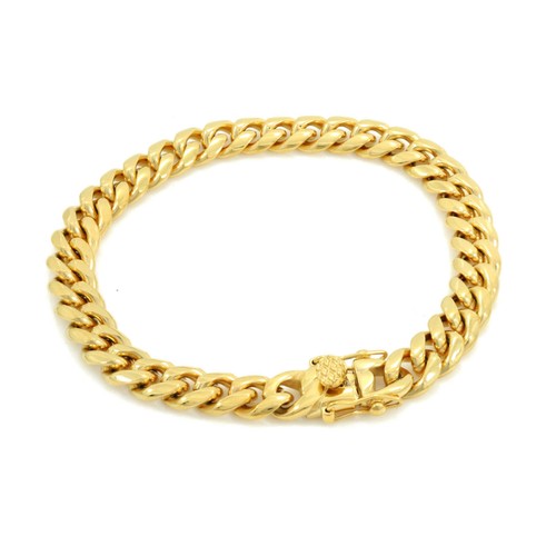 Men's Gold Finish Close Tight Miami Cuban Chain Bracelet Triple Box Lock 8mm - Picture 4 of 6