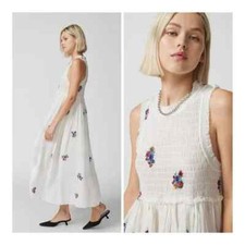 Urban Outfitters Blaine Embroidered Floral Midi NWT Orange Motif /White Size S