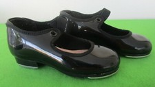 GIRL'S BLACK PATENT LEATHER CAPEZIO TAP SHOES SIZE 8 1/2 M