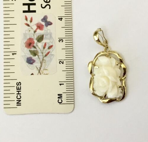 Genuine Natural White Coral Hand Carved Flower 14K Yellow Gold Pendant Enhancer - Picture 7 of 8
