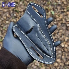 Black Leather Knife Sheath Pancake Fix Blade Belt Sheath Multi-tool Holster