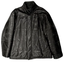 MENS LIGHTLY DISTRESSED LEATHER PUFFER COAT L /XL BCBG MAXAZRIA VERY WARM