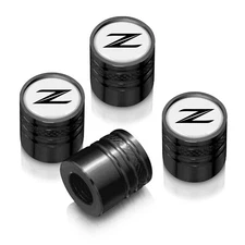 for Nissan 370Z Z White on Black Aluminum Cylinder-Style Tire Valve Stem Caps