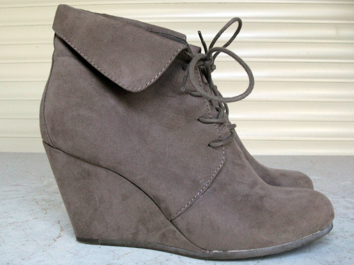 BETTS faux suede high wedge heel taupe booties shoes Eu38/7US/5UK