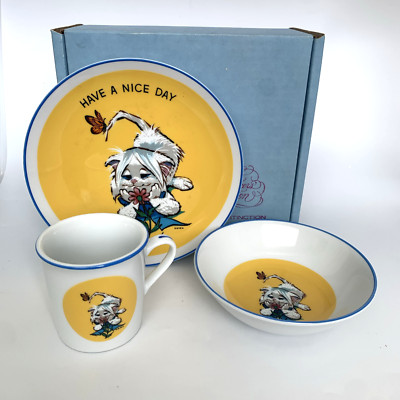 Vintage 1973 Table Talk Kitten Childs Dish Set NOS World Wide Arts Japan W-612