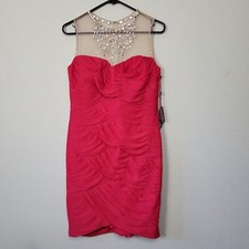Adrianna Papell Womens Pink Shirred Stretch Beaded Sheath Dress Size 10