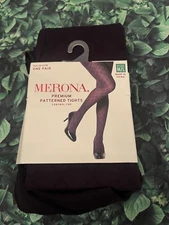 Merona premium patterned tights control top new med/large Burgundy Bergamot