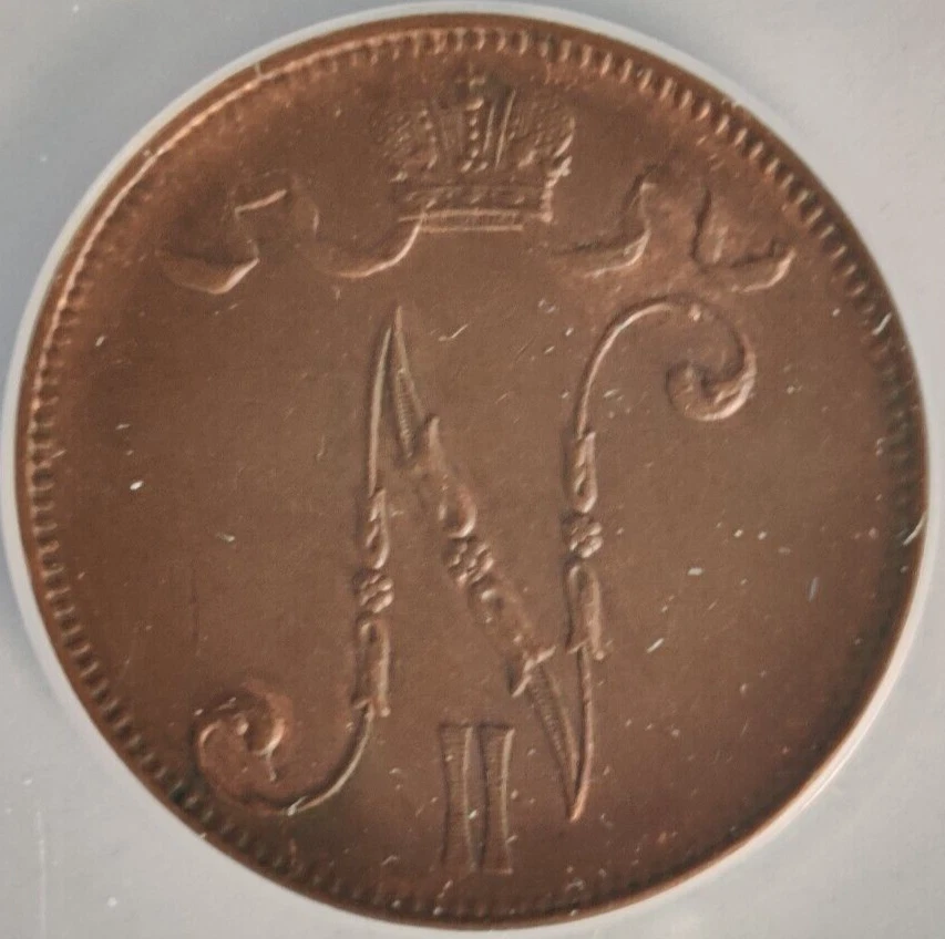 Moneda de cinco peniques 1908 El Gran Ducado de Finlandia MS62 BRN ANACS 3B Foto 4 de 4