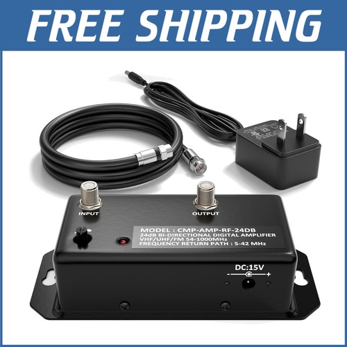 24 dB Digital TV Signal Booster with Adjustable Gain – RG6 Coax Included