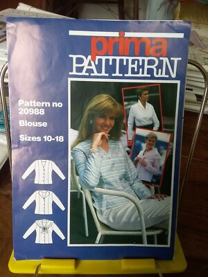 Oop Prima Patterns 20988 misses long sleeved blouse 3 styles sz 10-18 NEW