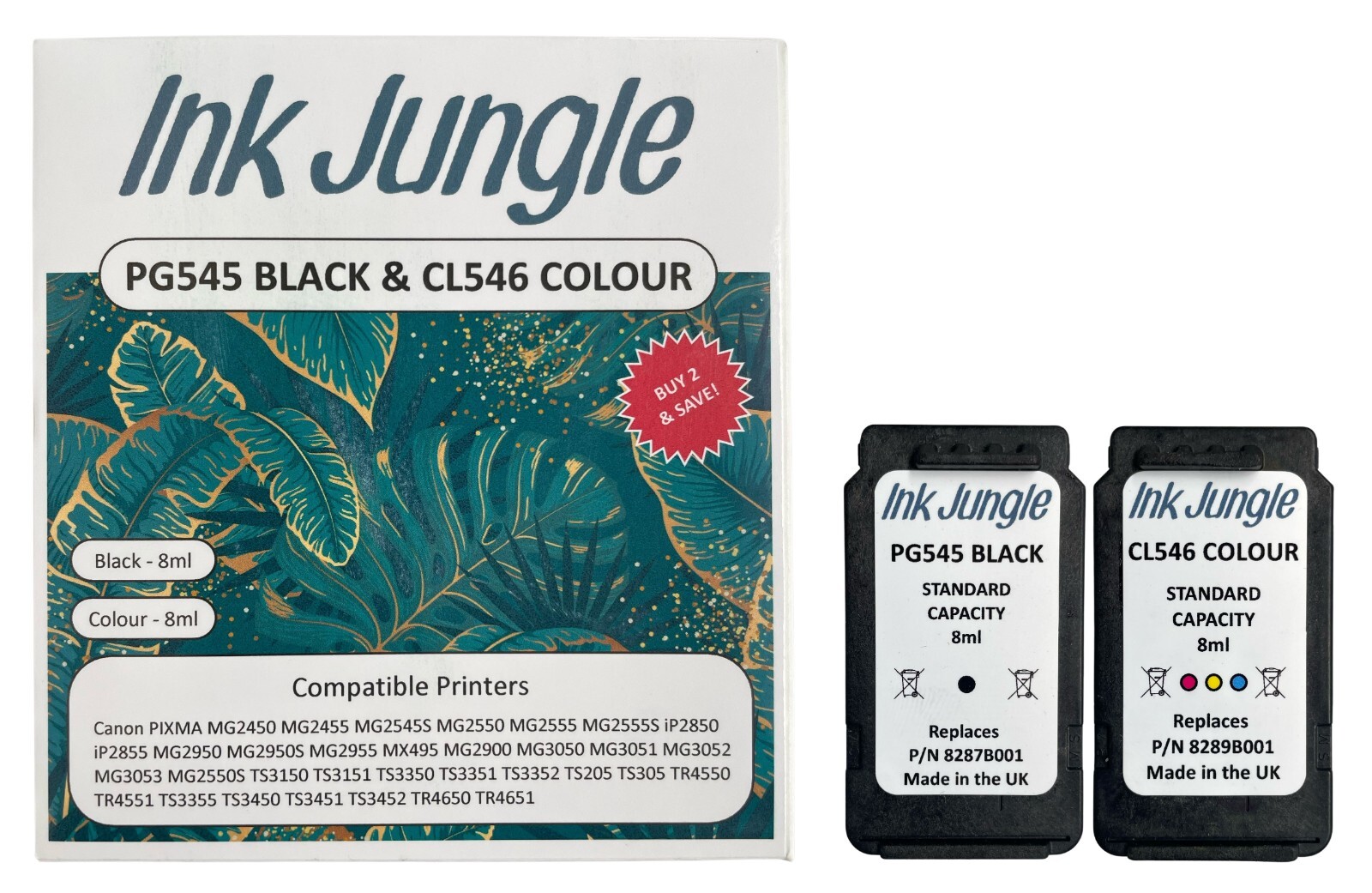 PG545 Black & CL546 Colour Refilled Ink Cartridge For Canon PIXMA TR4551 Printer
