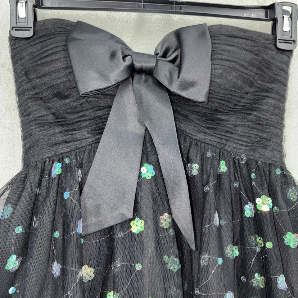 Jovani Beyond Dress Sz 4 Blk Tulle Sequin Straplessl Wedding Bow Babydoll Fairy - Image 2 of 4