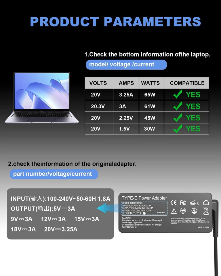 Universal 45W 65W USB Computer Laptop Charger With HP/Dell/Lenovo/Acer/Asus/S... - Image 2 of 4