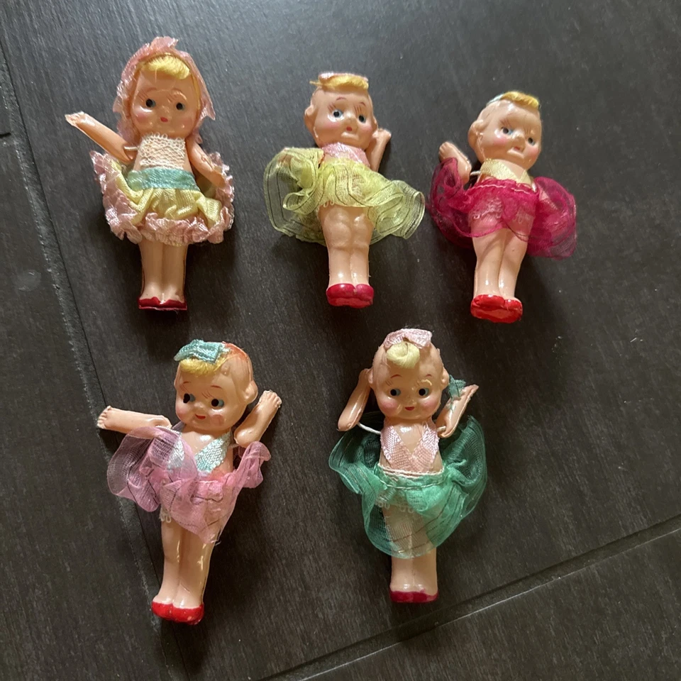 5 MUÑECAS KEWPIE DE CELULOIDE MINIATURA VINTAGE DE 2-1/4" CON BRAZOS ARTICULADOS Japón LEER Foto 4 de 4