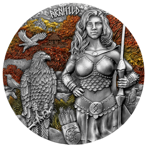 2025 Germania Walküren Arnhild 2 oz Silber Antik Coloriert Münze - Bild 1 von 7