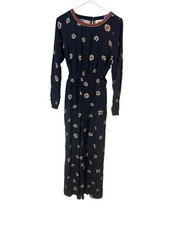 Farm Rio for Anthropologie Dress Womens XS Black Floral Maxi Long Sleeve Boho