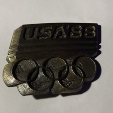 1988 Olympics Brass Metal Belt Buckle Team USA Mens Vintage Rings Seoul Korea 88