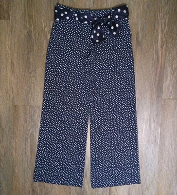 Weekend Max Mara Wide Leg FITW3 Stretch Navy White Polkadot Scarf Travel Size 10