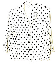 Dressbarn Women's Medium White w/Black Polka Dots Long sleeve Button Up Blazer