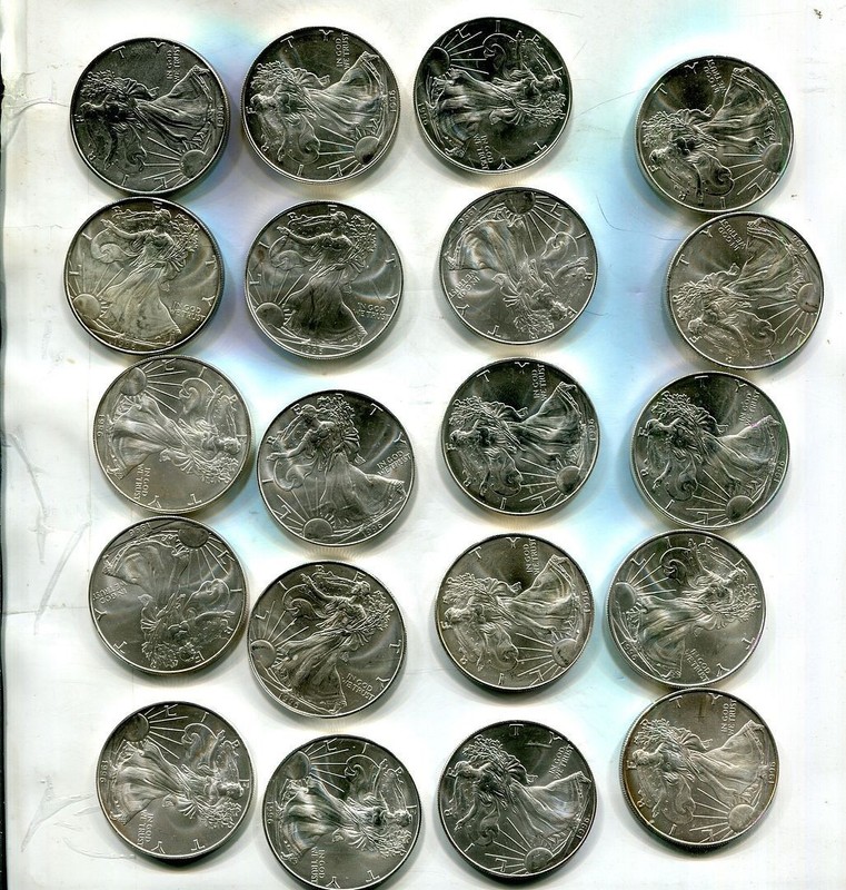 1996 AMERICAN SILVER EAGLE 1 OUNCE SILVER 20 COIN ROLL CHOICE BU 9736T