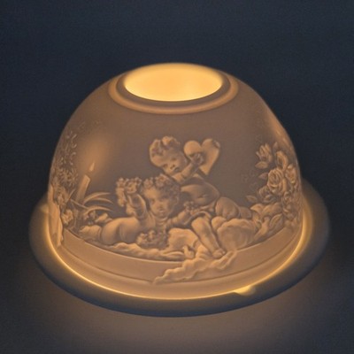 Bernardaud Limoges Amours Porcelain Lithopane Votive Tea Light Cherubs