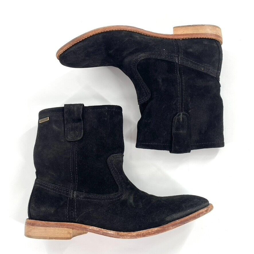 SAOLA Stivaletti donna Bee Fly neri scamosciati pull on taglia 40 9 9 5 suola pelle Portogallo