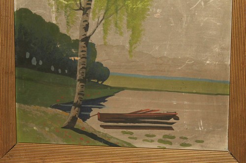 Vintage impressionist gouache painting lake landscape - Picture 8 of 10