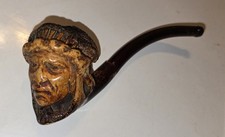 Antique Meerschaum Pipe Sitting Bull Indian Chief Real Amber Stem 7.5