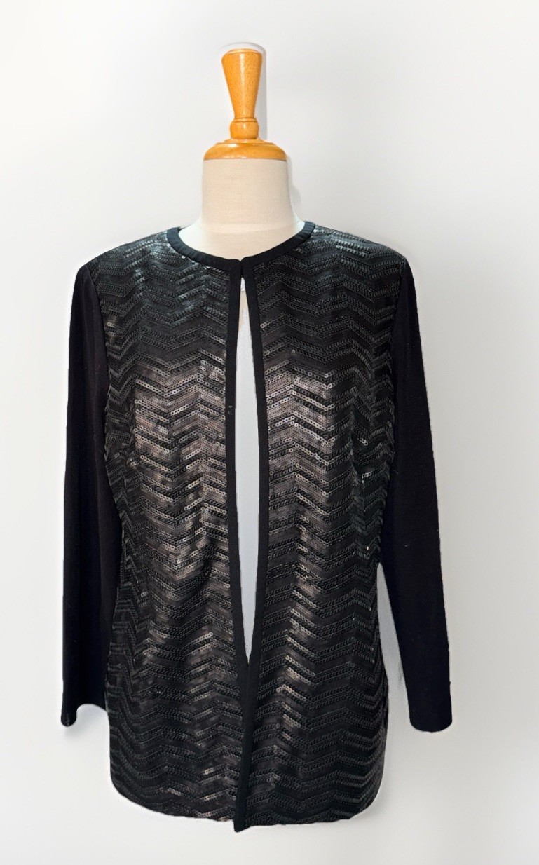 MISOOK sequin-front knit evening jacket long slee… - image 2