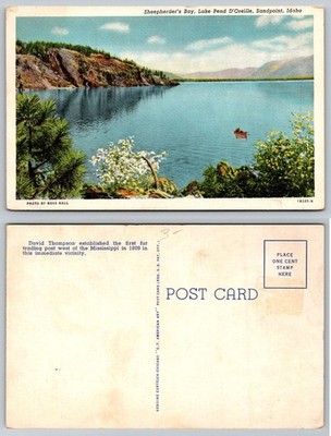 Sheepherder's Bay Lake Pend Oreille Sandpoint Idaho Linen Postcard CT Art