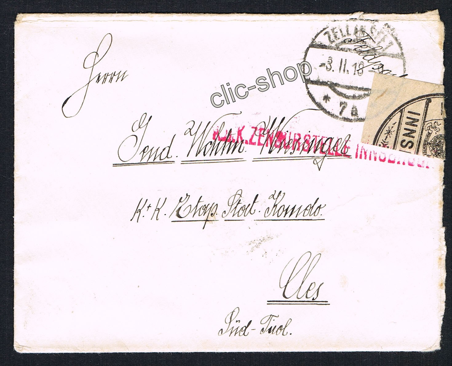 1 FELDPOST BRIEF CLES 1918 SÜDTIROL Trentino POSTA DA CAMPO 1 GUERRA KUK WW1 WK1
