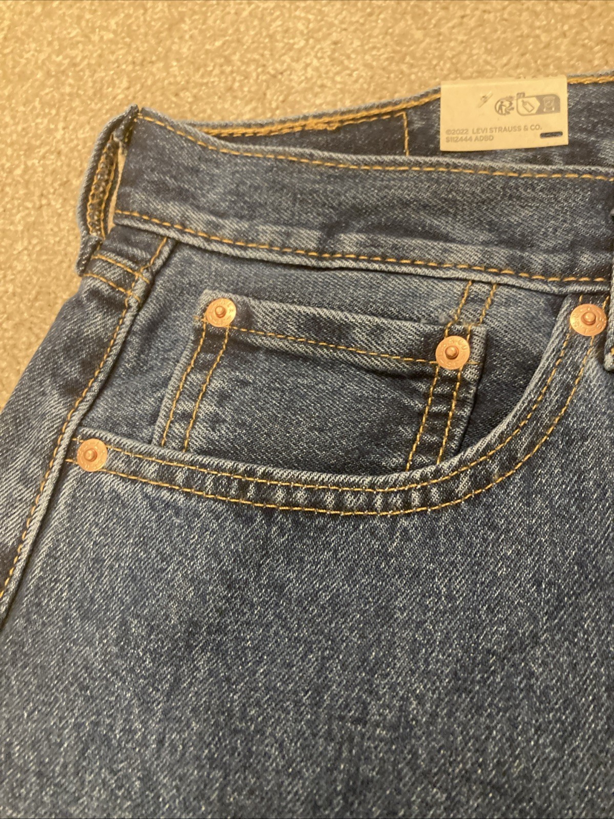 Mens SIZE 31W 30L Levi's 505 Dark Stonewash Regular Fit Straight Leg 100% Jeans thumbnail 7