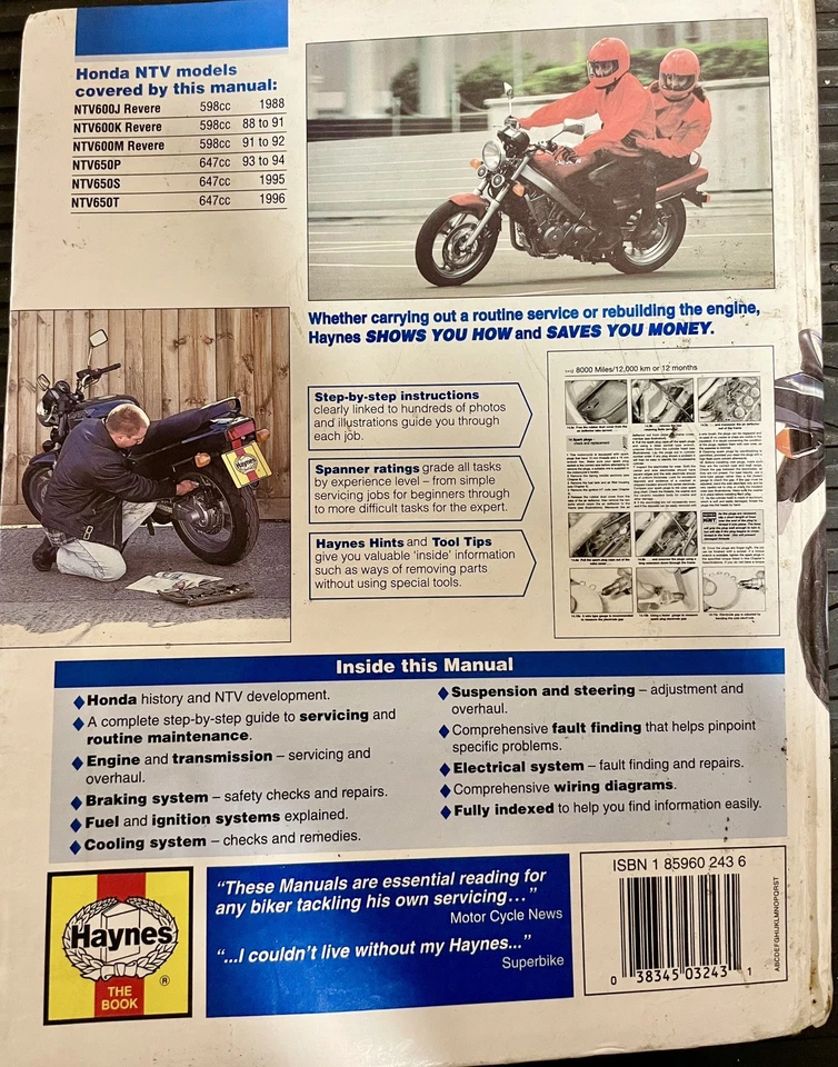 Honda NTV600, Revere, NTV650, NT650V, Deauville 1988-1996 Haynes Workshop Manual - Image 3 of 4